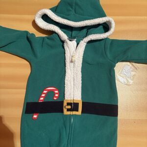 Carter Baby Elf Outfit 6 Months Green Chrsitmas Xmas Hooded Fleece One Piece